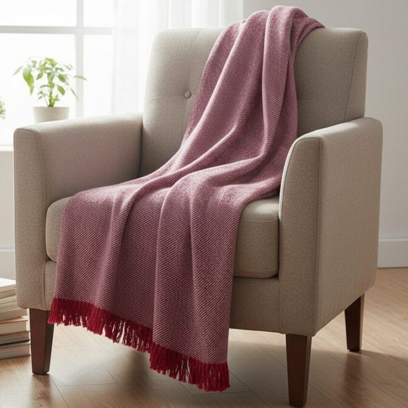 Plaid en laine mélangé rouge 150x150cm - fils upcyclés - Linder - Mondial Tissus