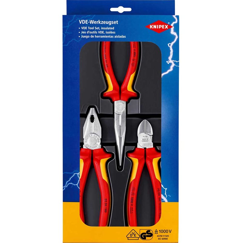 Knipex 00 20 12 3 Piece VDE Insulated Electricans Pliers Set