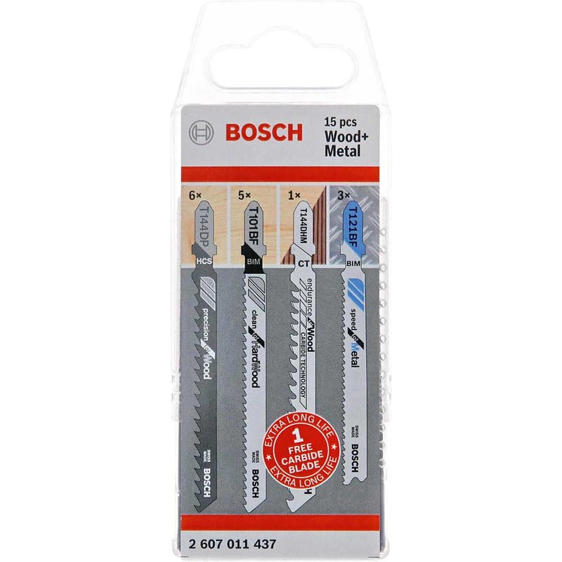 Bosch Powertool Accessories Wood and Metal Jigsaw Blade Set, 15 Piece 2607011437