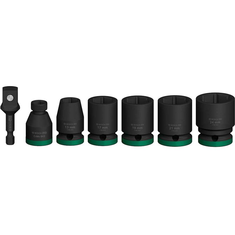Bosch PRO 7 Piece 1/2" Drive Impact Socket and Hex Shank Adapter Set 1/2"