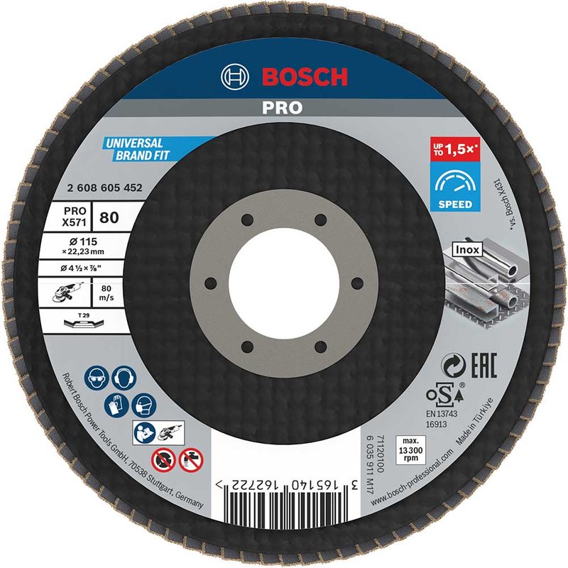 Bosch PRO Zirconium Abrasive Flap Disc 115mm 80g