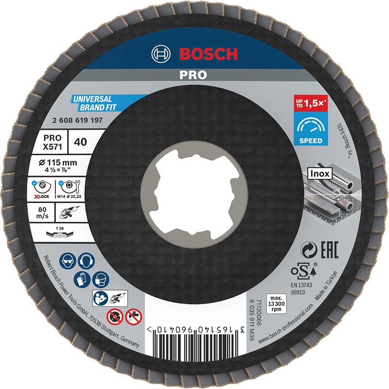 Bosch PRO X Lock Zirconium Abrasive Flap Disc 115mm 40g Pack of 1