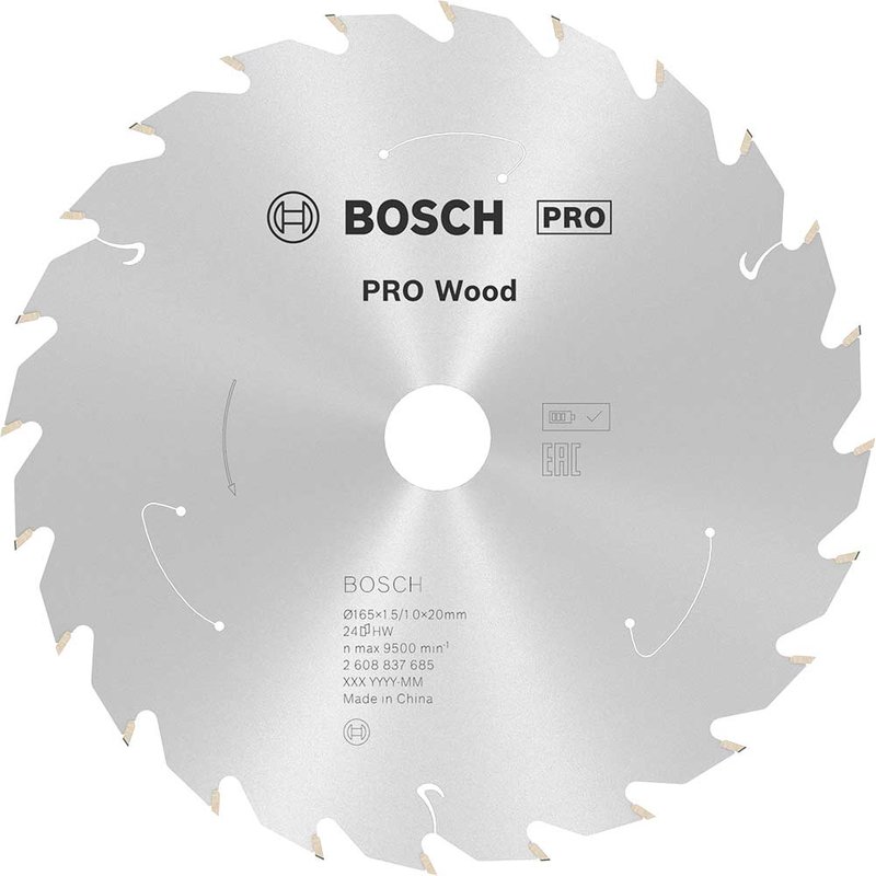 Bosch PRO Cordless Wood Cutting Circular Saw Blade 165mm 24T 20mm