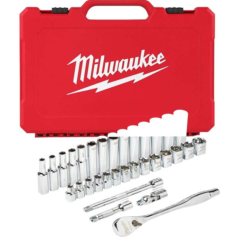 Milwaukee 32 Piece 3/8” Drive Ratchet and Socket Set Metric 3/8"