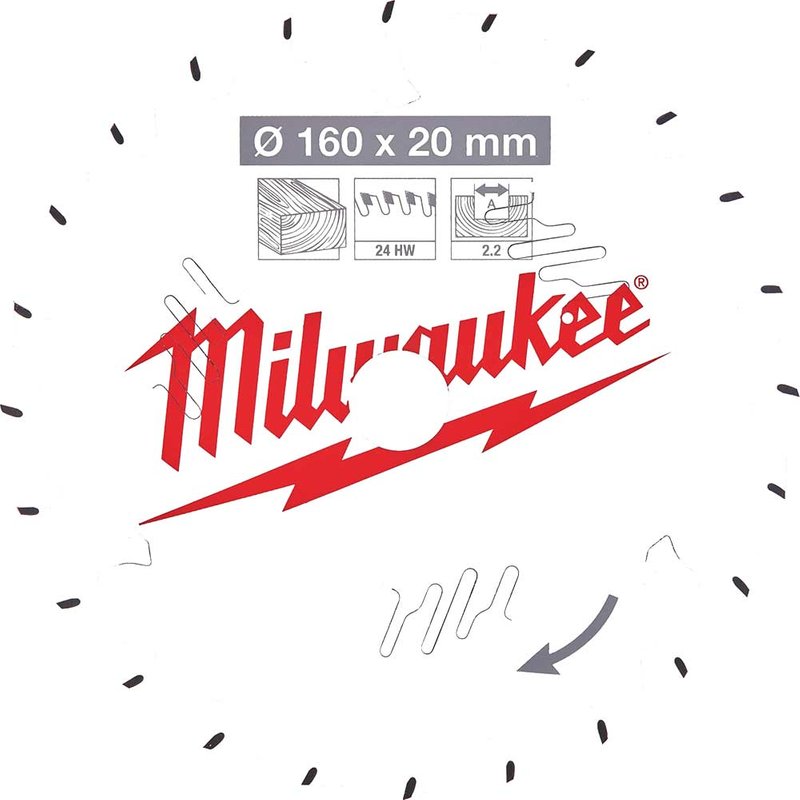 Milwaukee Thin Kerf Wood Cutting Circular Saw Blade 160mm 24T 20mm