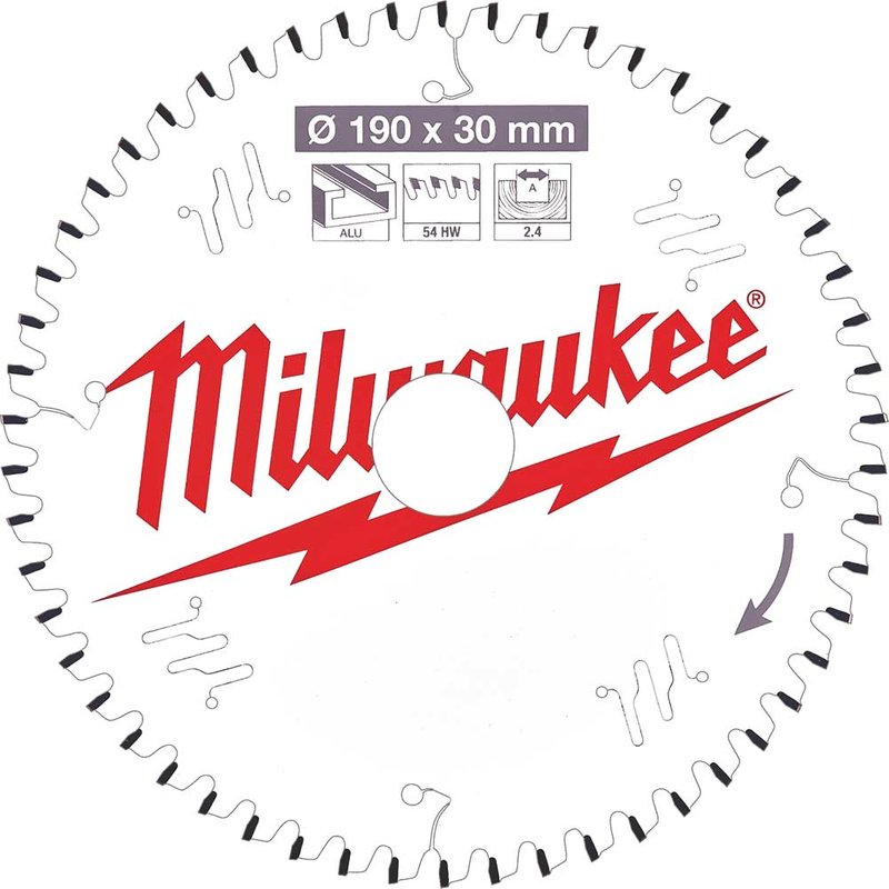 Milwaukee Aluminium Cutting Circular Saw Blade 190mm 54T 30mm