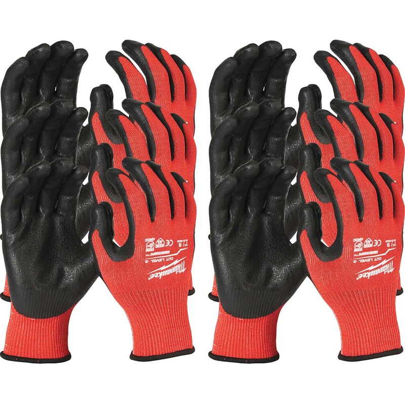 Milwaukee Cut Level 3 Dipped Work Gloves Black / Red M Pack of 12