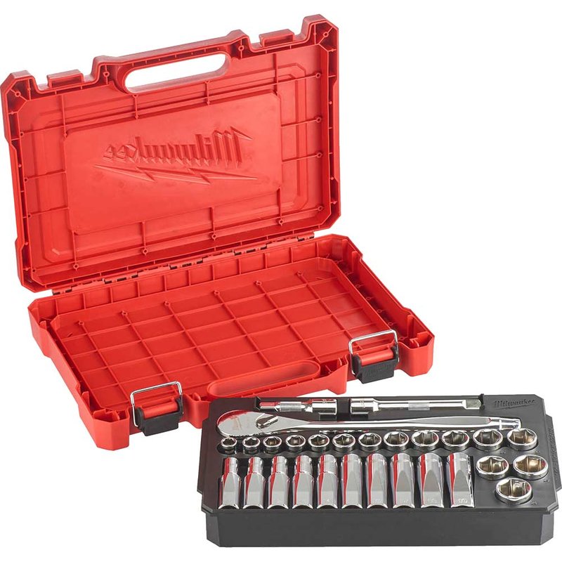 Milwaukee 28 Piece 1/2" Drive Ratchet and Socket Set Metric 1/2"