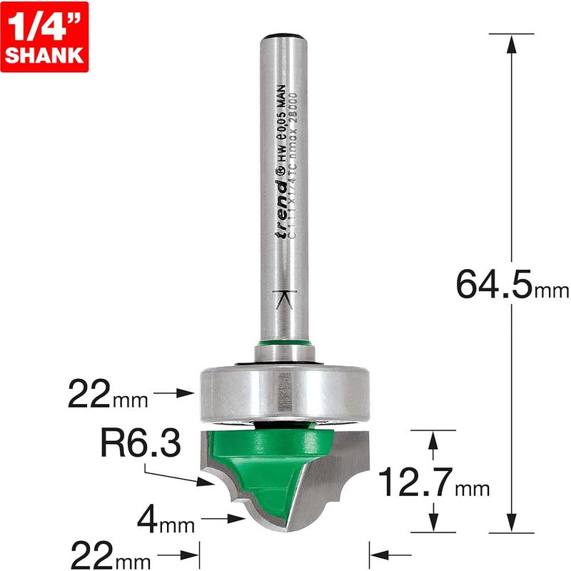 Trend CRAFTPRO Bearing Guided Classic Decor Router Cutter 22mm 12.7mm 1/4"
