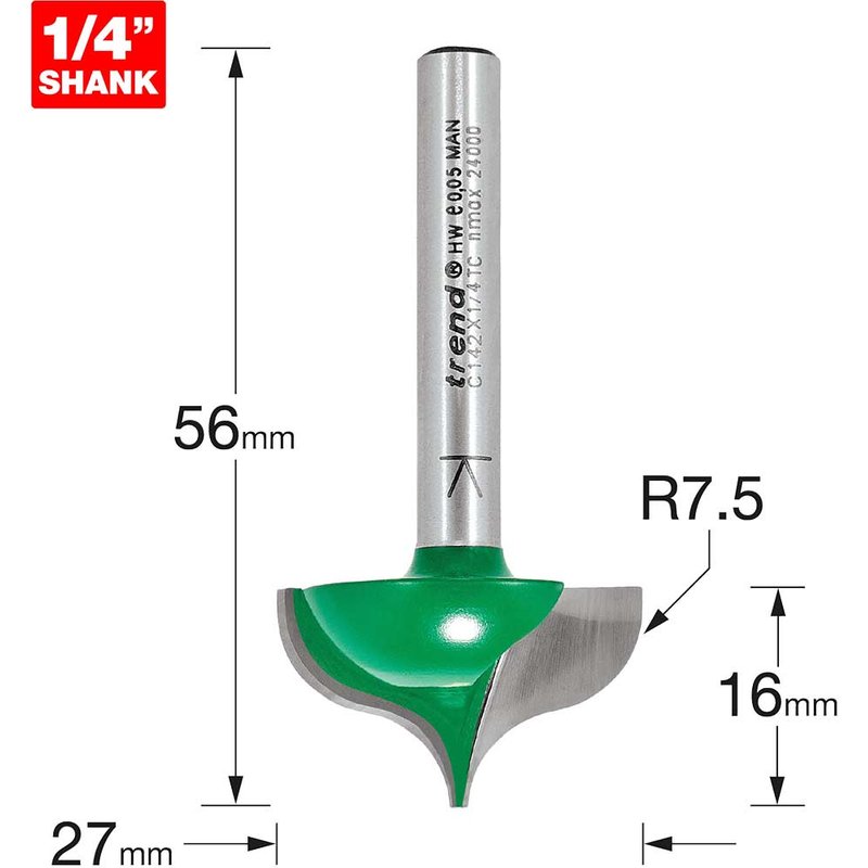 Trend CRAFTPRO Ogee Mould Router Cutter 27mm 16mm 1/4"