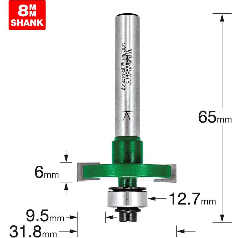 Trend CRAFTPRO One Piece Slotting Router Cutter 6mm 31.8mm 8mm