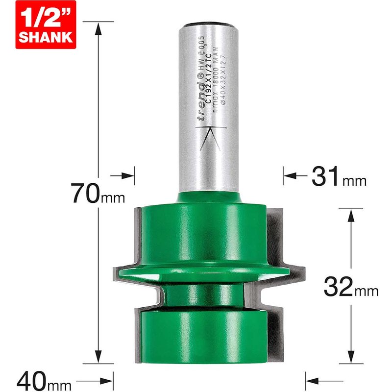 Trend CRAFTPRO Offset Tongue and Groove Router Cutter 40mm 32mm 1/2"