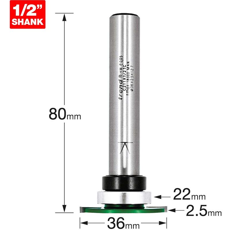 Trend CRAFTPRO Weatherseal Groover Router Cutter 36mm 2.5mm 1/2"