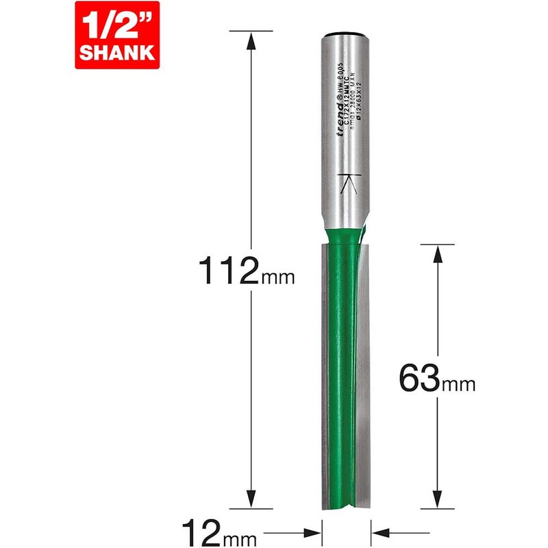 Trend CRAFTPRO Two Flute Straight Router Cutter 12mm 63mm 12mm
