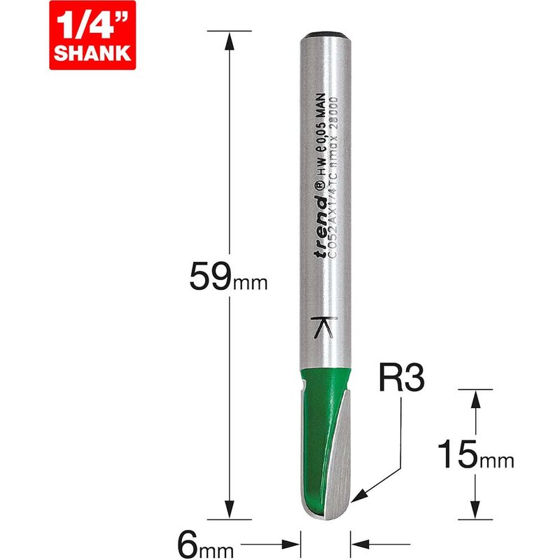 Trend CRAFTPRO Radius Router Cutter 6mm 15mm 1/4"