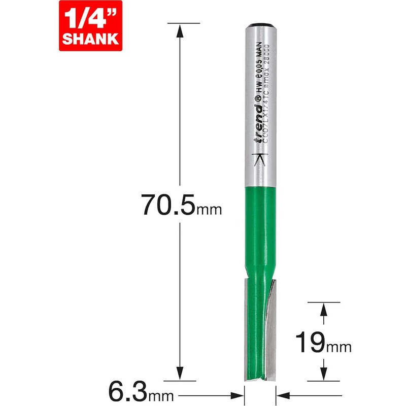 Trend CRAFTPRO Two Flute Deep Pocket Router Cutter 6.3mm 19mm 1/4"