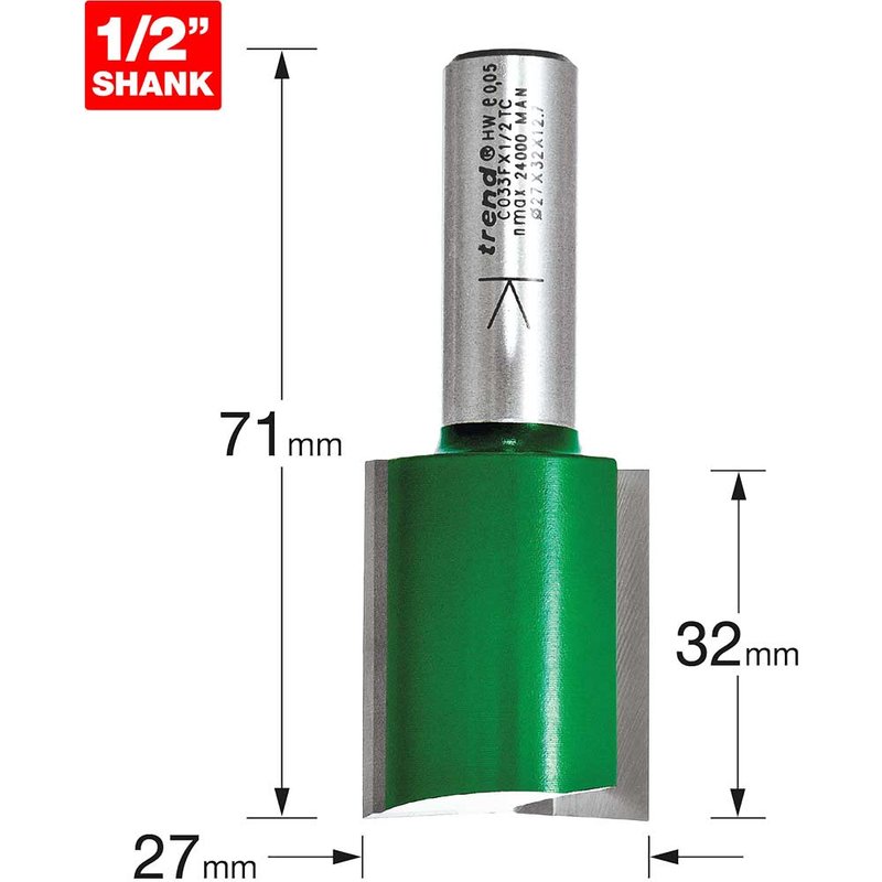 Trend CRAFTPRO Two Flute Straight Router Cutter 27mm 32mm 1/2"