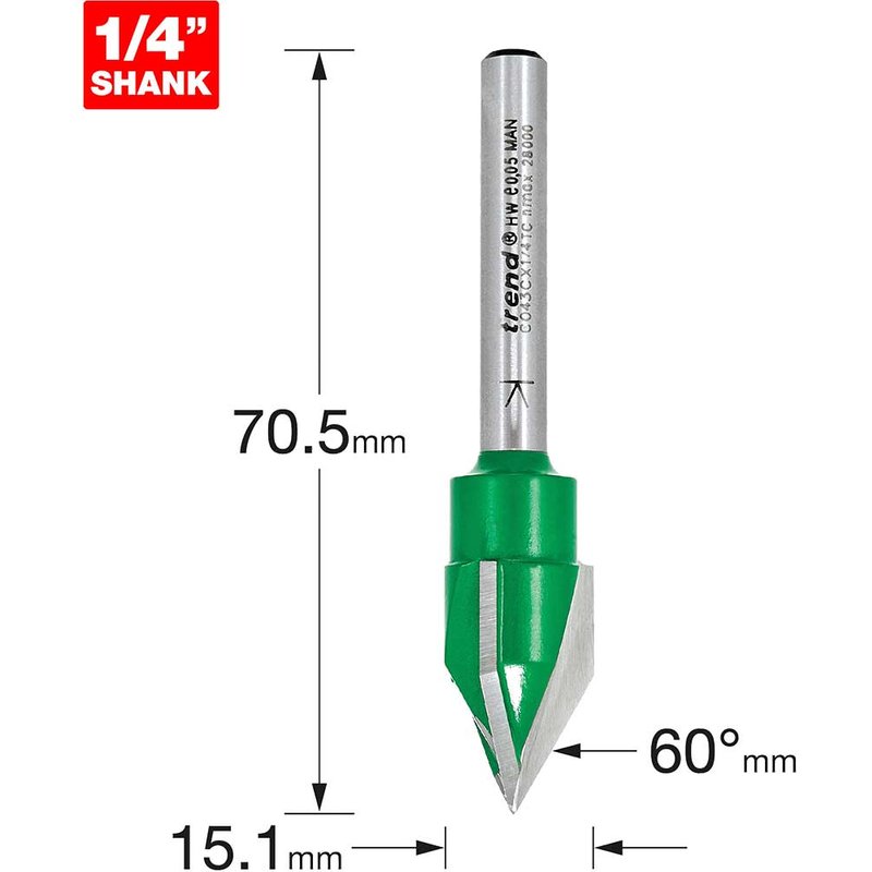 Trend CRAFTPRO Triple Flute Engraver Router Cutter 14.5mm 13mm 1/4"