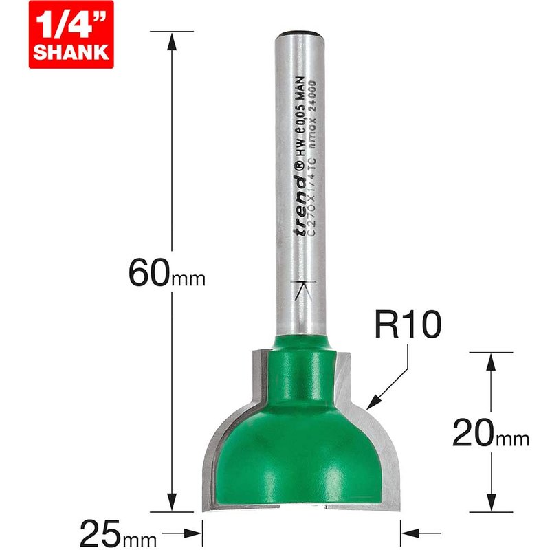 Trend CRAFTPRO Sash Bar Ovolo Router Cutter 25mm 20mm 1/4"