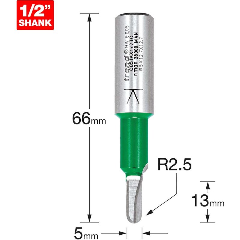 Trend CRAFTPRO Radius Router Cutter 5mm 12.7mm 1/2"