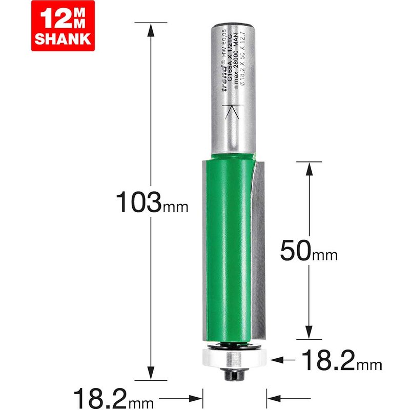 Trend CRAFTPRO Bearing Guided Trimmer Router Cutter 18.2mm 50mm 1/2"