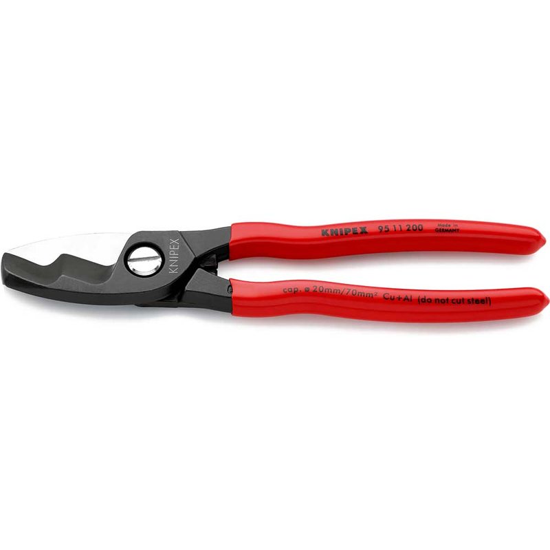 Knipex 95 11 200 Cable Shears with Twin Cutting Edge PVC Grip 200mm 95 11 200 SB