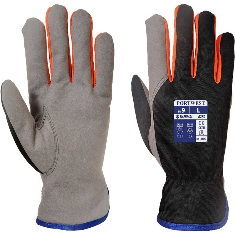Portwest Wintershield Fleece Lined Gloves Black / Orange XL