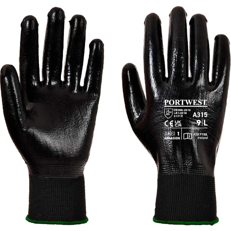 Portwest All Flex Nitrile Grip Gloves Black S Pack of 1