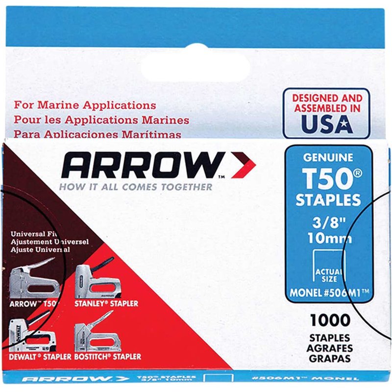 Arrow T50M 505m Monel Staples 8mm ( 5/16in) (Box 1000) A505M1