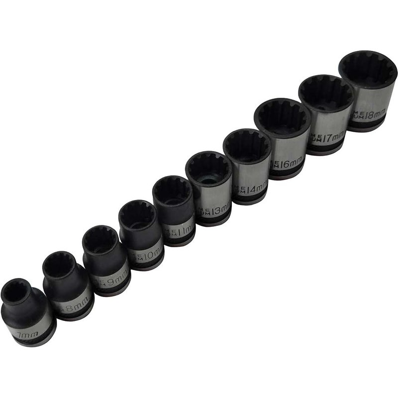 BlueSpot Tools 3/8in Drive Spline Socket Set Metric, 10 Piece 1543