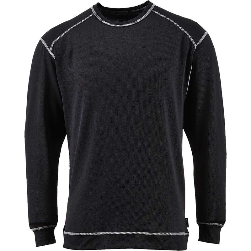 Portwest Base Pro Mens Antibacterial Long Sleeve Baselayer Top Black L