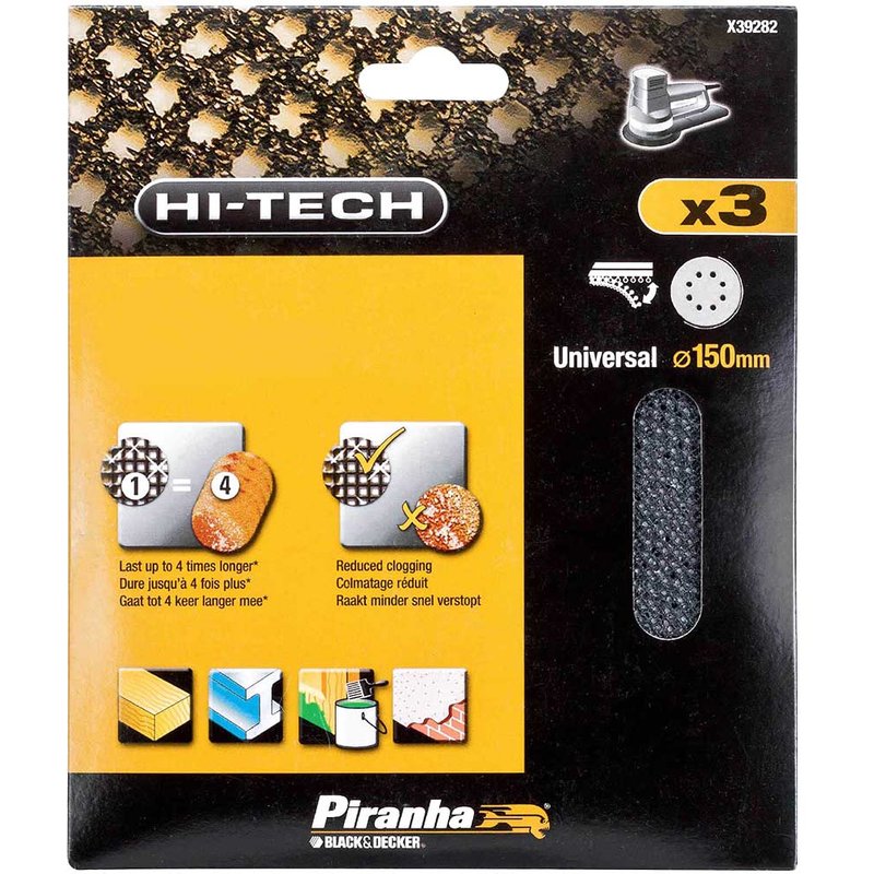 Black and Decker Piranha Hi Tech Quick Fit Mesh ROS Sanding Sheets 150mm 150mm Assorted Pack of 3