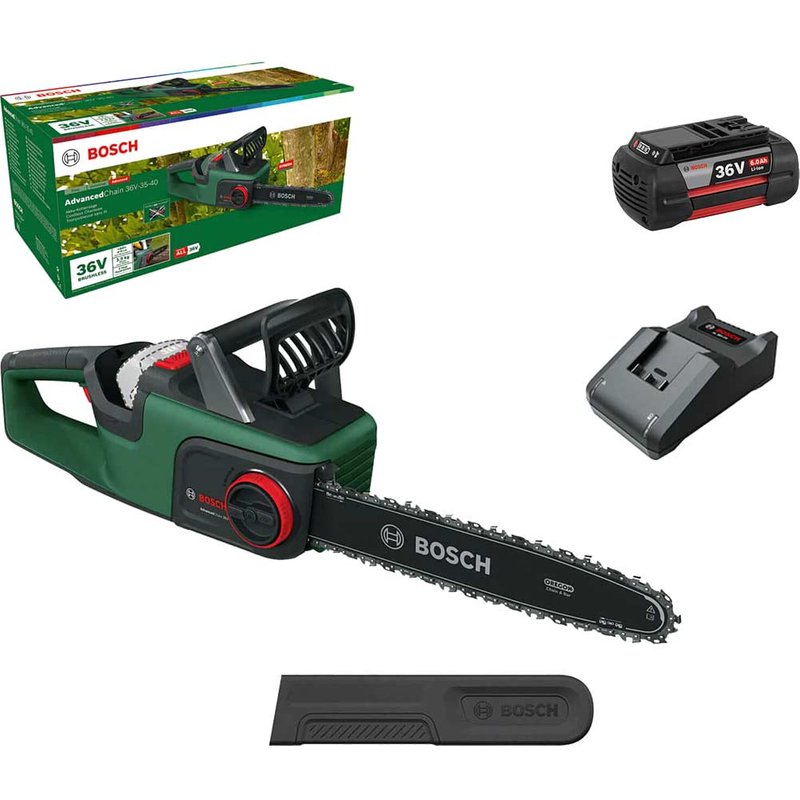 Bosch ADVANCEDCHAIN 36V-35-40 36v Cordless Chainsaw 350mm 2 x 4ah Li-ion Battery Charger