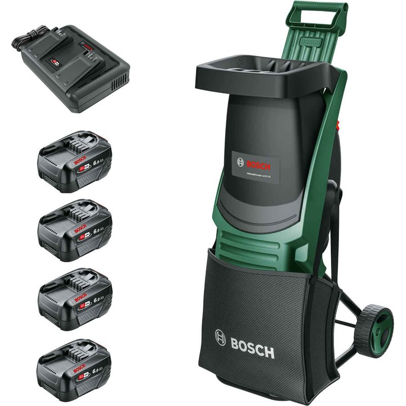 Bosch UNIVERSALSHREDDER 2X18V-25 P4A 36v Cordless Garden Shredder 2 x 6ah Li-ion Twin or Dual Battery Charger