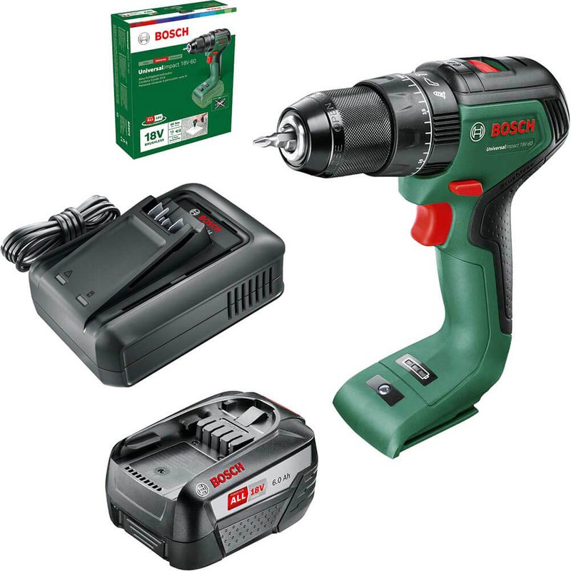 Bosch UNIVERSALIMPACT 18V-60 P4A 18v Cordless Brushless Combi Drill 1 x 2.5ah Li-ion Battery Charger No Case