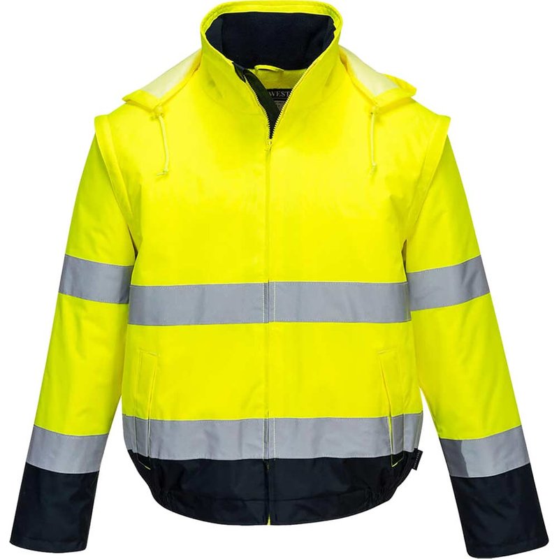 Portwest Essential 2 in 1 Waterproof Hi Vis Jacket Yellow / Navy 3XL