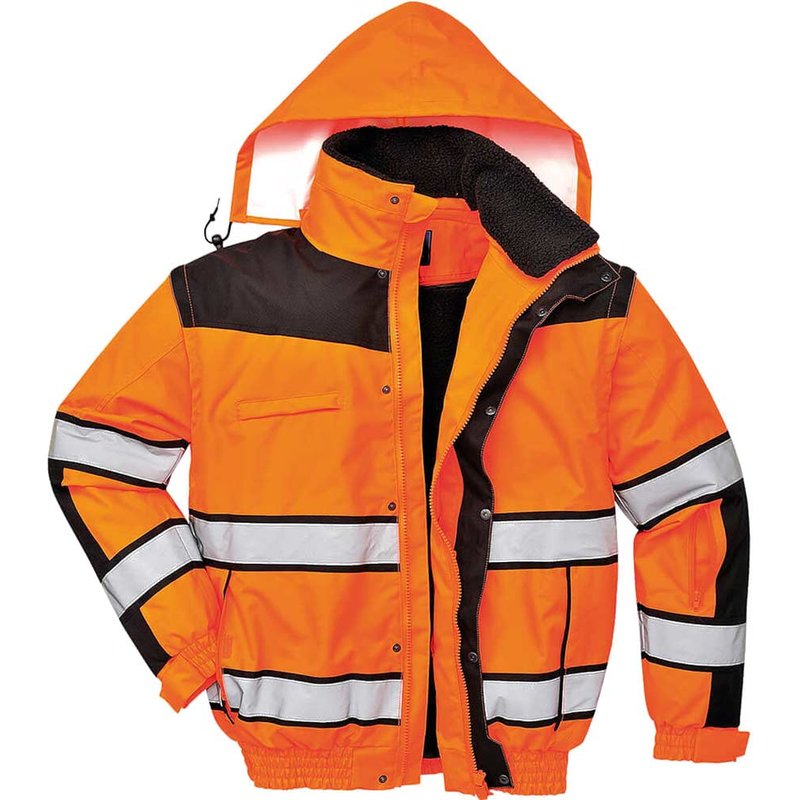 Oxford Weave 300D Hi Vis Classic Bomber Jacket Orange / Black S