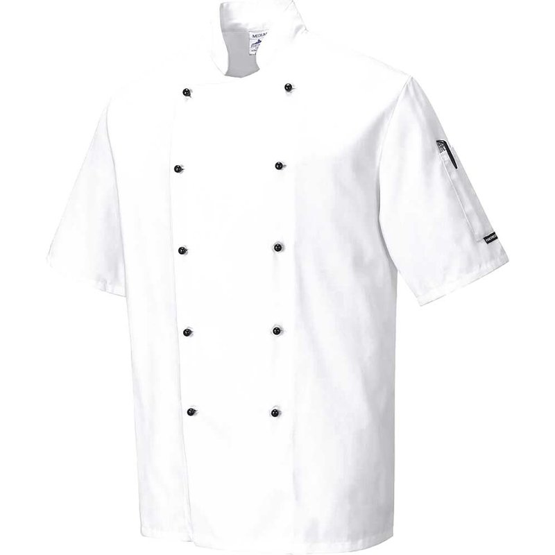 Portwest Kent Mens Chefs Short Sleeve Jacket White M