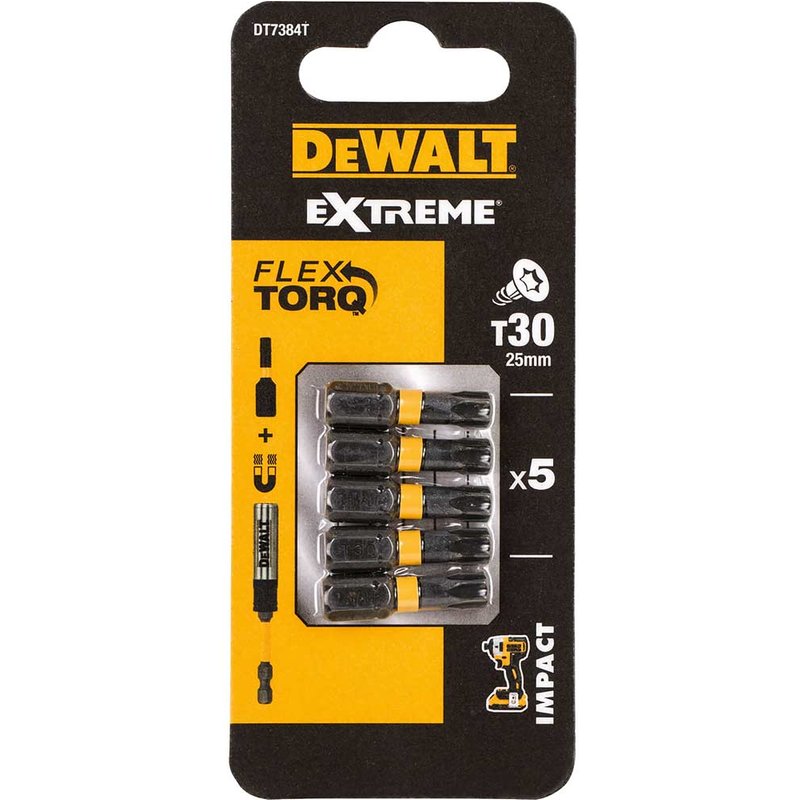 DEWALT Power Tools Impact Torsion Bits TX30 x 25mm (Pack 5) DT7384T-QZ