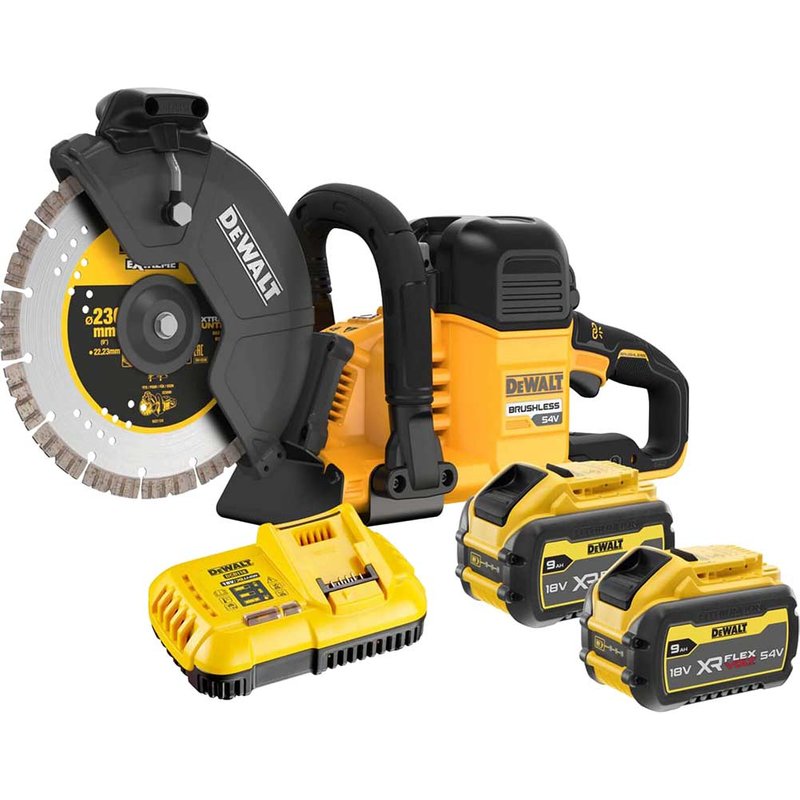 DeWalt DCS691 54v XR Cordless FLEXVOLT Cut Off Saw Disc Cutter 2 x 9ah Li-ion Battery Charger No Case