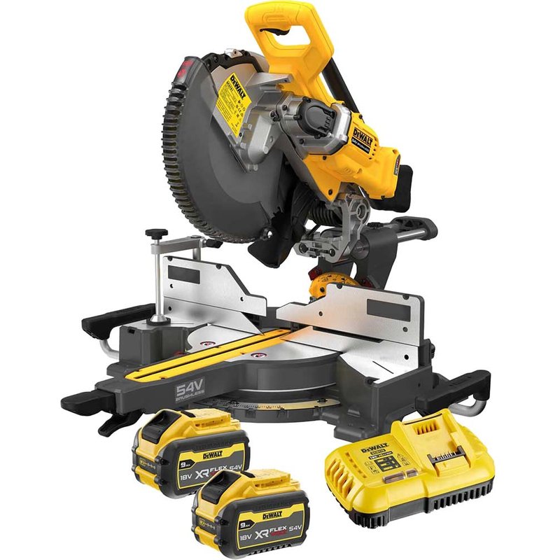 DeWalt DCS781 54v XR FLEXVOLT Cordless Sliding Mitre Saw 305mm 2 x 9ah Li-ion Battery Charger No Case