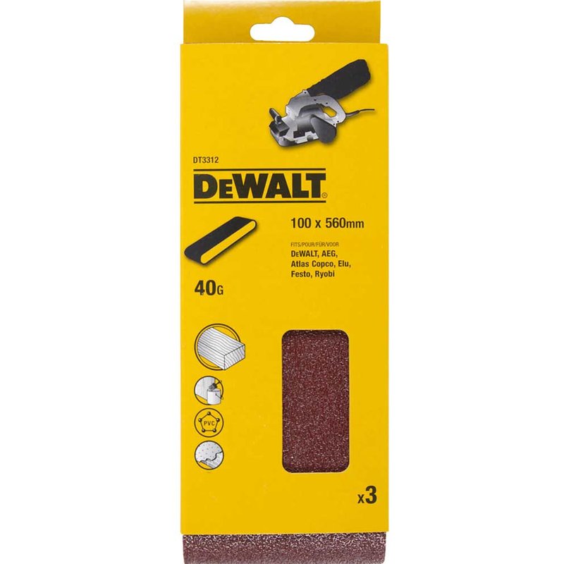 DEWALT Power Tools Sanding Belt 560 x 100mm 40G Pack of 3 DT3312-QZ