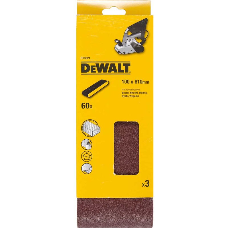 DeWalt 100 x 610mm Multi Purpose Sanding Belts 100mm x 610mm 60g Pack of 3