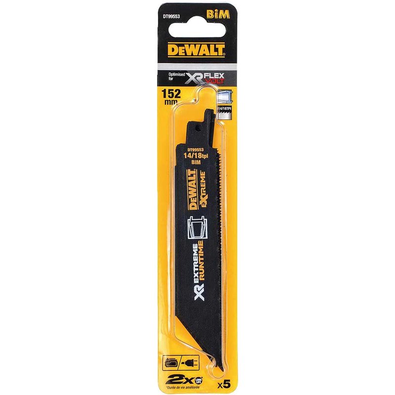 DEWALT Power Tools FlexVolt XR Metal Reciprocating Blade 152mm 14/18 TPI (Pack 5) DT99553-QZ