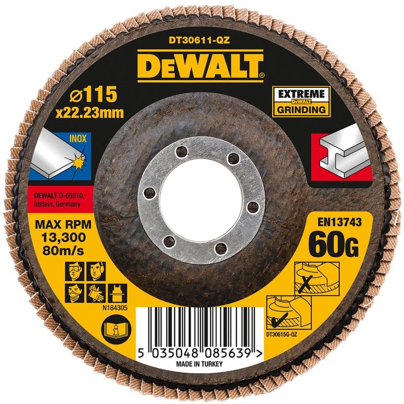 DEWALT Power Tools Extreme Flap Disc 115 x 22.2mm 60G DT30611-QZ