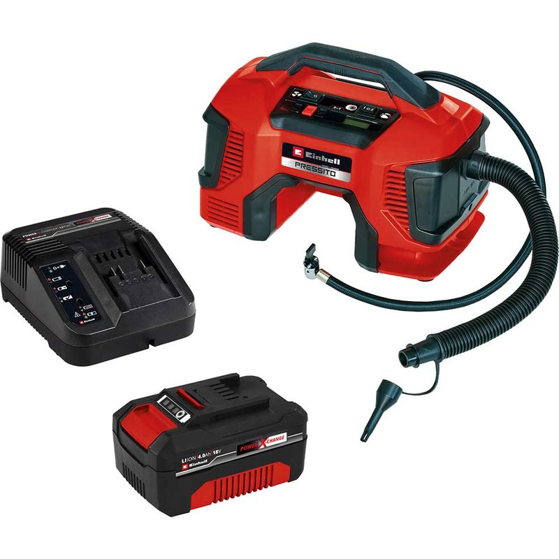 Einhell PRESSITO 18/21 18v Cordless Air Compressor Pump and Inflator 1 x 2.5ah Li-ion Battery Charger