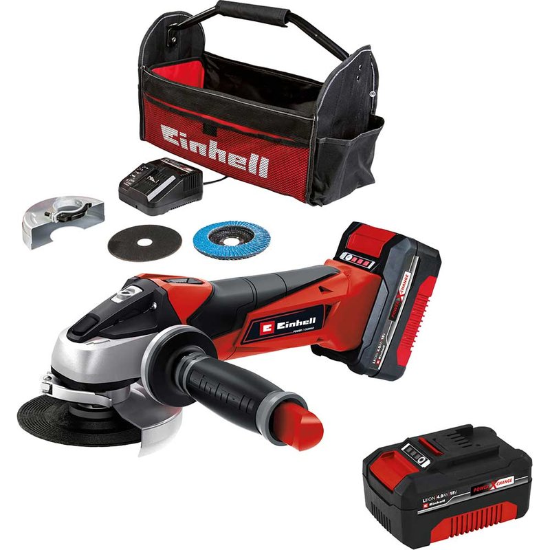 Einhell TE-AG 18/115 Li 18v Cordless Angle Grinder 115mm 2 x 4ah Li-ion Battery Charger Bag
