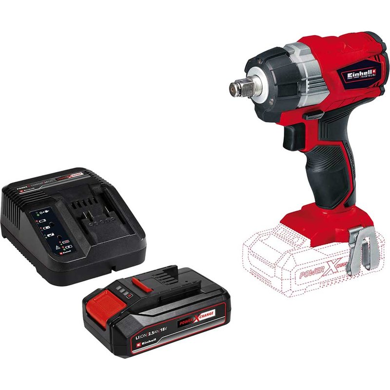Einhell TE-CW 18 Li BL 18v Cordless Brushless 1/2" Impact Wrench 1 x 2.5ah Li-ion Battery Charger No Case
