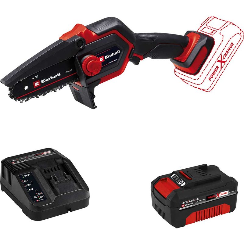 Einhell GE-PS 18/15 Li BL 18v Cordless Mini Pruning Chainsaw 130mm 1 x 5.2ah Plus Li-ion Battery Charger