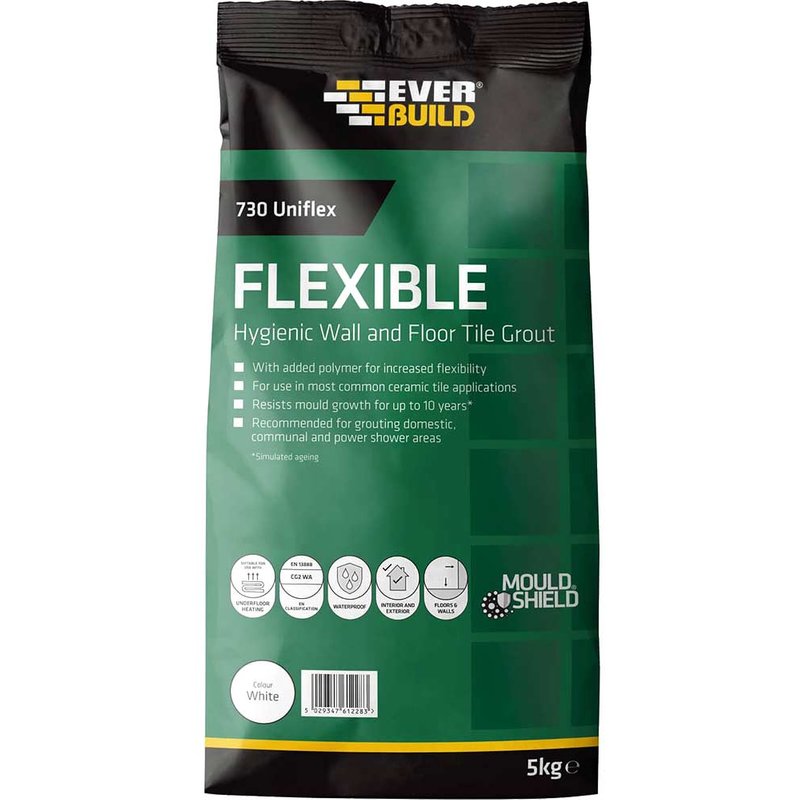 Everbuild Sika 730 Uniflex Hygienic Tile Grout White 5kg 486468